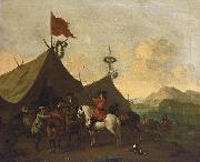 Evert Oudendijck Soldiers resting outside their encampment in an Italianate landscape oil painting artist